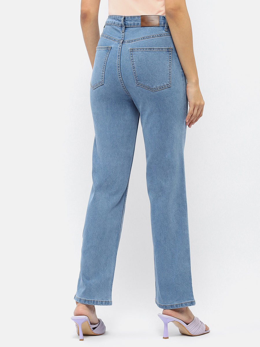 Madame Solid Light Blue Wide Leg Jeans