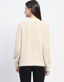 Madame Nylon Blend Full Sleeve Solid Beige Sweater