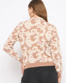 Madame Printed Crew Neck Beige Sweater