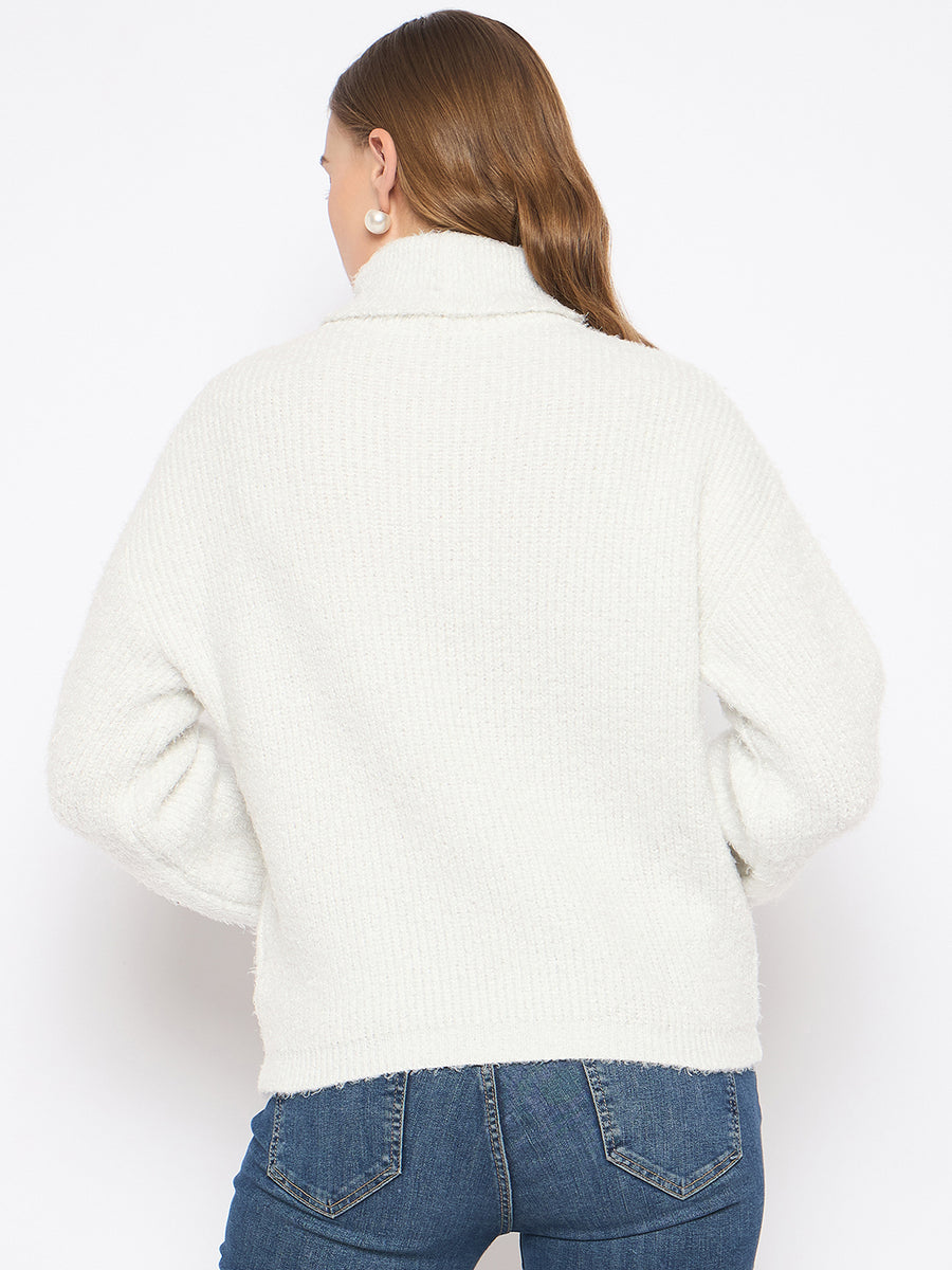 Madame Embellished Turtleneck Off White Sweater