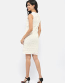 Madame Crinkled Off White Lettuce Hem Dress