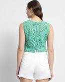 Madame Sleeveless Turquoise Green Crochet Top