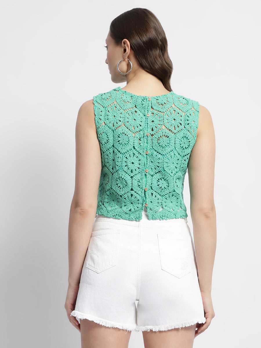 Madame Sleeveless Turquoise Green Crochet Top