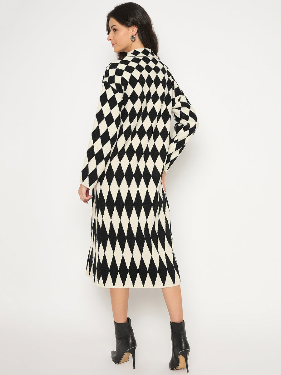 Madame Zebra Striped Dress with Geometric Print Black Ensemble