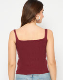 Madame Sleeveless Solid Wine Red Sweater