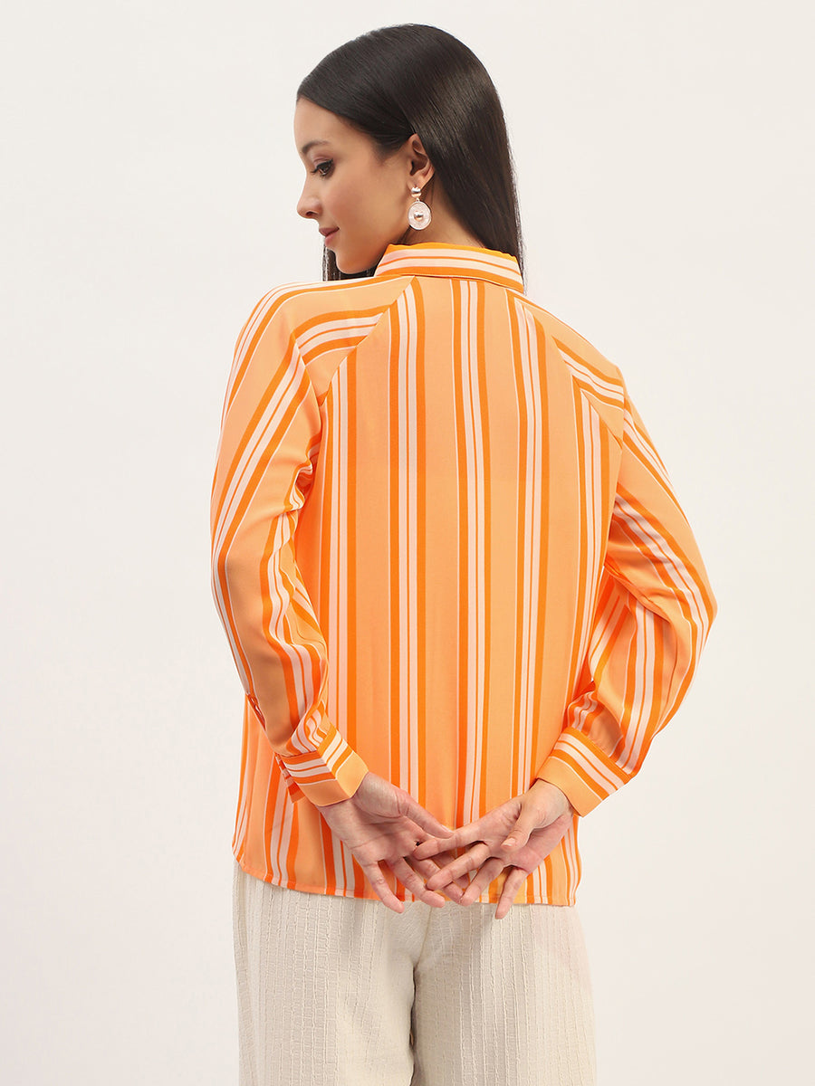 Madame Stripes Printed Orange Shirt