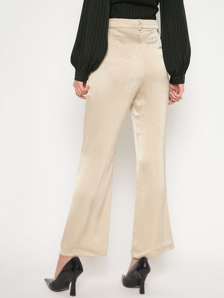 Madame Straight Fit Solid Beige Trousers