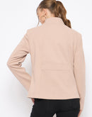 Madame Textured High Neck Beige Short Coat