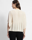 Madame Crochet Embroidered Flared Sleeve Beige Top