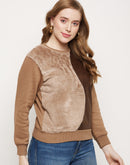 Madame Brown Fleece And Faux Leather Colourblocked Sweatshirt