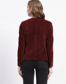 Madame Wine Red Emellished Button Short Coat