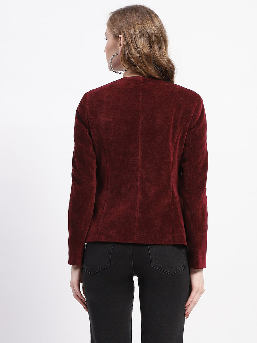 Madame Wine Red Emellished Button Short Coat