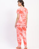 mSECRET Tie Dye Coral Typography Print Two Piece Night Suit