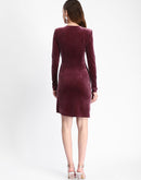 Madame Front Ruched Detailed Solid Mauve Midi Velvet Dress