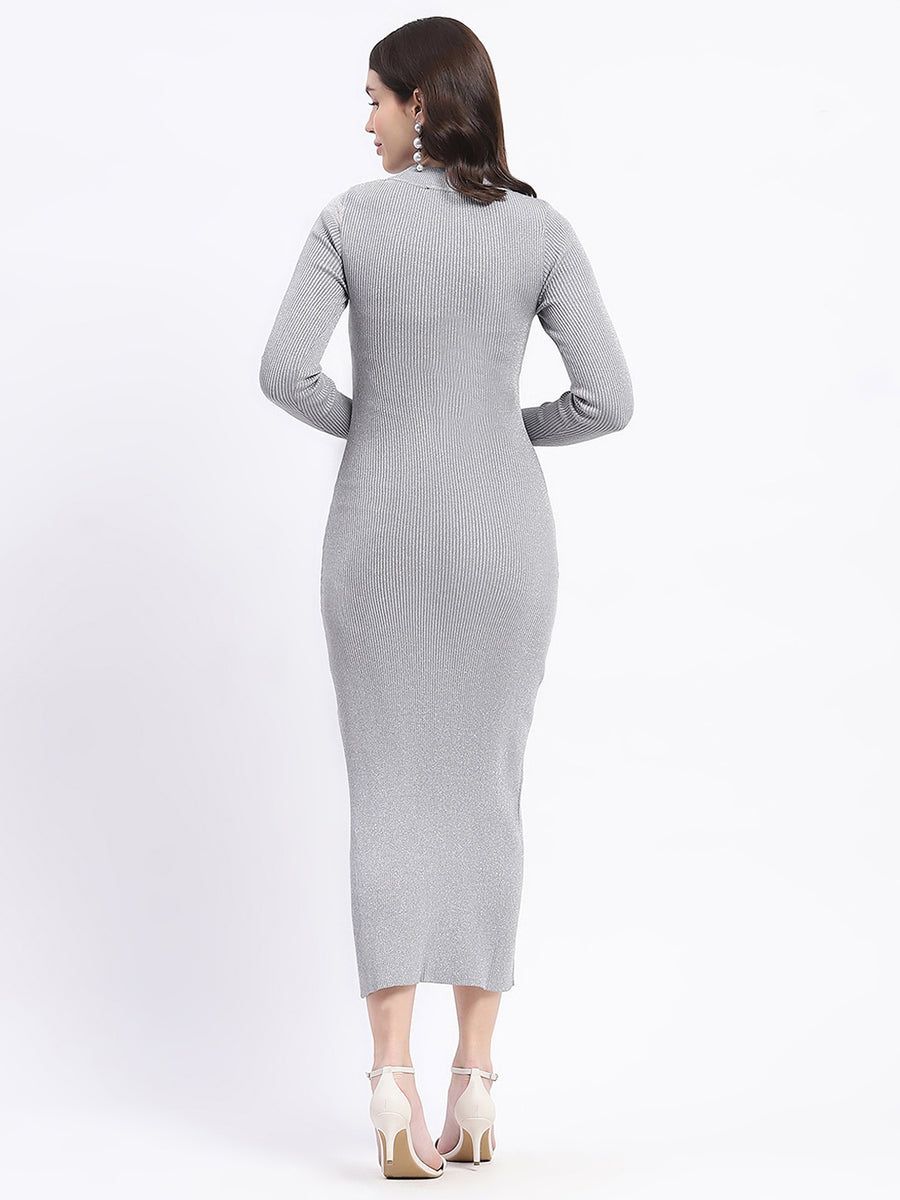 Madame Twisted Detailing Ribbed Bodycon Grey Dress