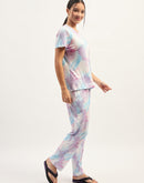 mSECRET Tie Dye Effect Print Mauve Top with Printed Pyjama and Shorts Set