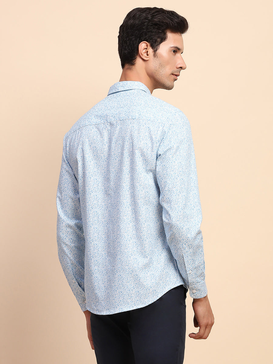 Camla Barcelona Print Blue Button Down Cotton Shirt