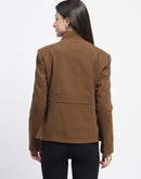 Madame Textured High Neck Coffee Brown Short Coat