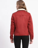 Madame Rust Faux Shearling Collar Suede Jacket