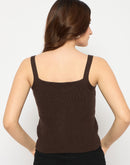 Madame Sleeveless Solid Coffee Brown Sweater