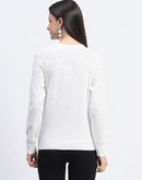 Madame Solid Full Sleeve Off White Knitted Top