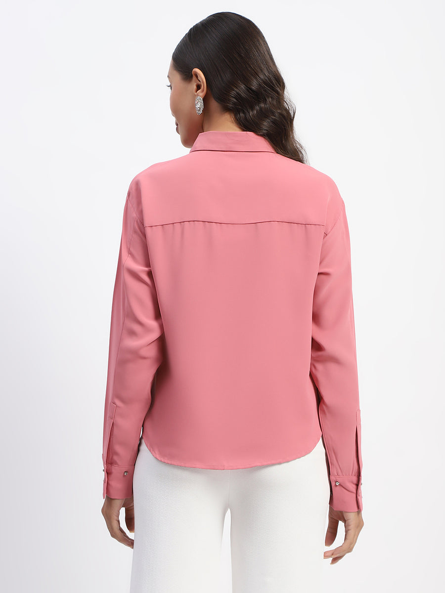 Madame Collar And Sleeve Embellished Dusty Pink Shirt