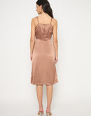 Madame Pleated Satin Light Brown Midi Dress