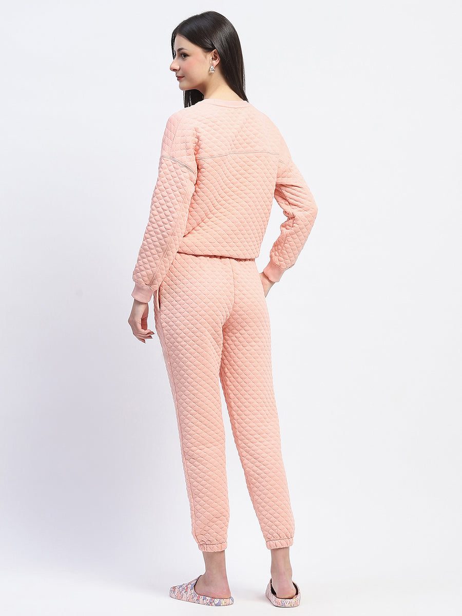 mSECRET Cotton Blend Textured Top and Bottom Peach Night Suit