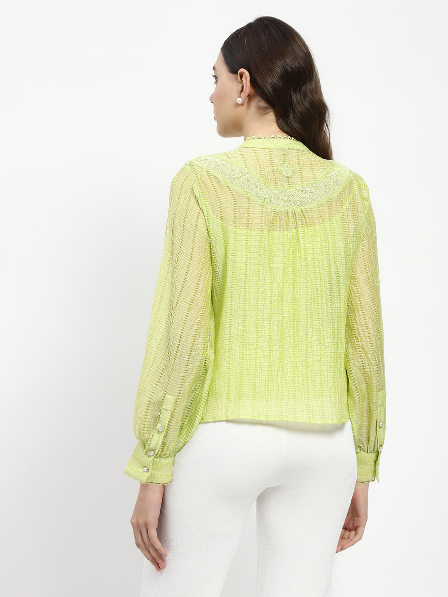 Madame Bridgerton Embroidered Lacework Green Tencel Shirt