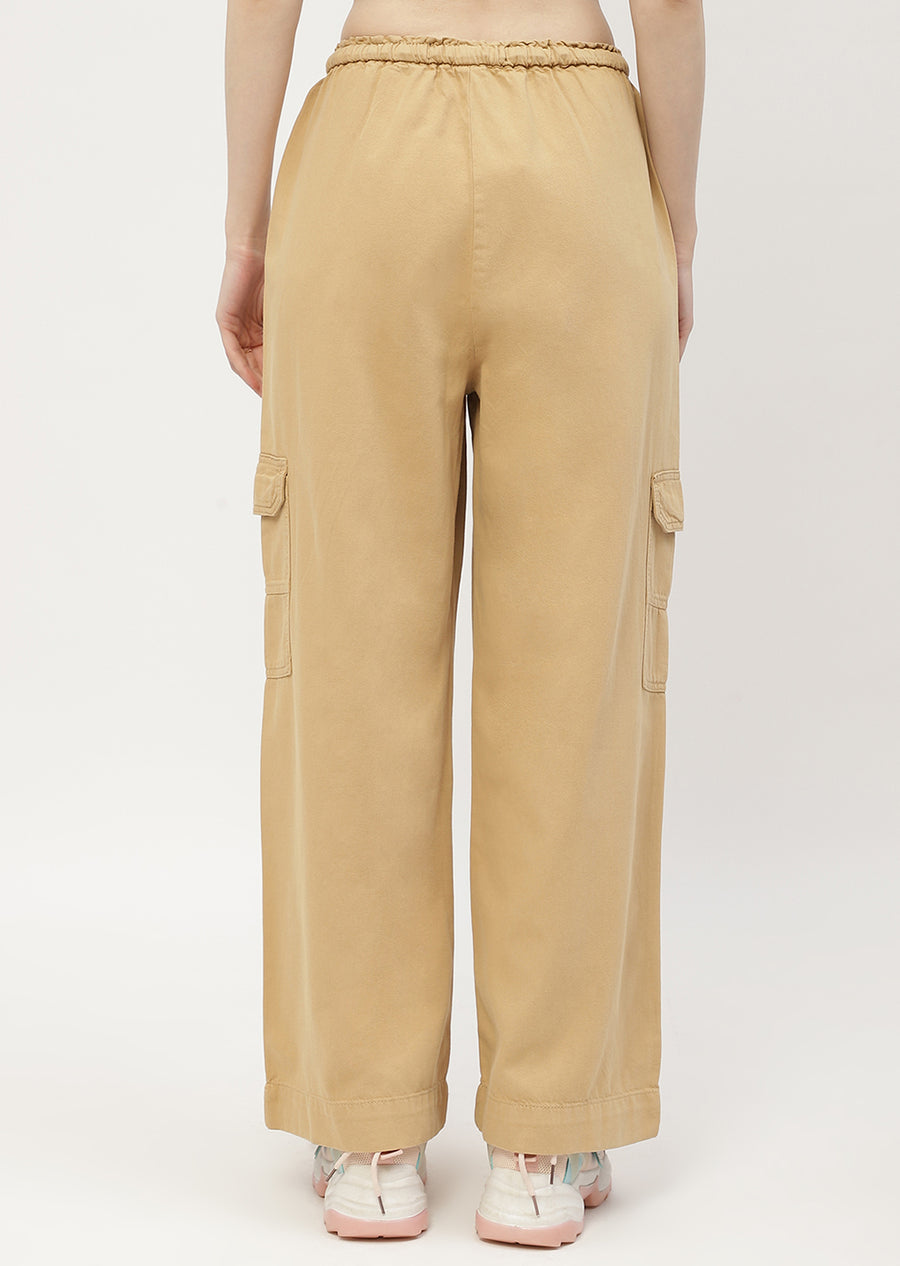 Madame Solid Yellow Cargo Jeans