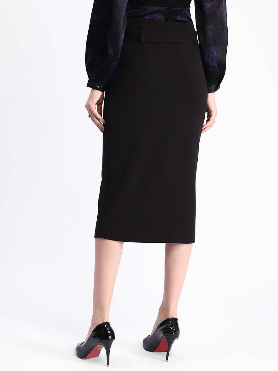 Madame Knit Moss Embellished Buckle Black Skirt