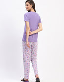 mSECRET Cotton Mauve Night Set with Typography Floral Print