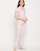 mSECRET Pink Star Printed  Lapel Collared Nightsuit