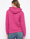 Madame Cotton Blend Self-Textured Zipped Hot Pink Sweatshirt