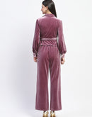 Madame Collared Asymmetric Hem Velvet Co-ord Set