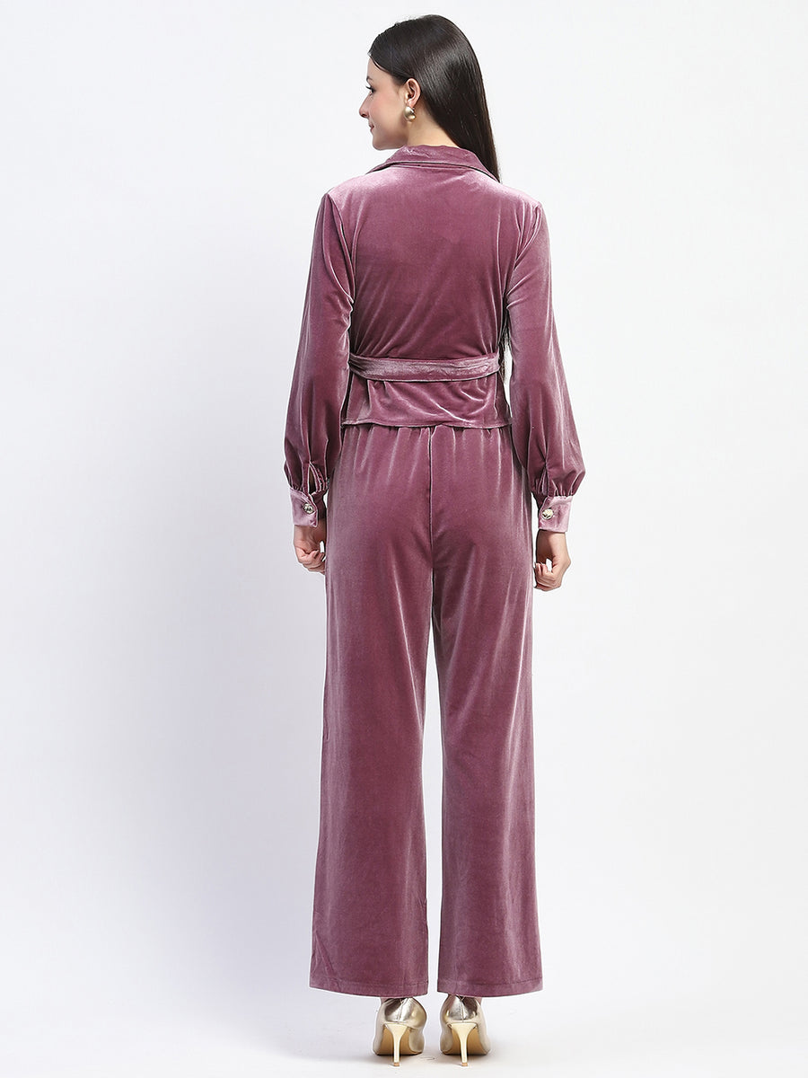 Madame Collared Asymmetric Hem Velvet Co-ord Set