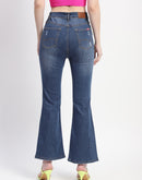 Madame Whiskered Ripped Bootcut Blue Denim