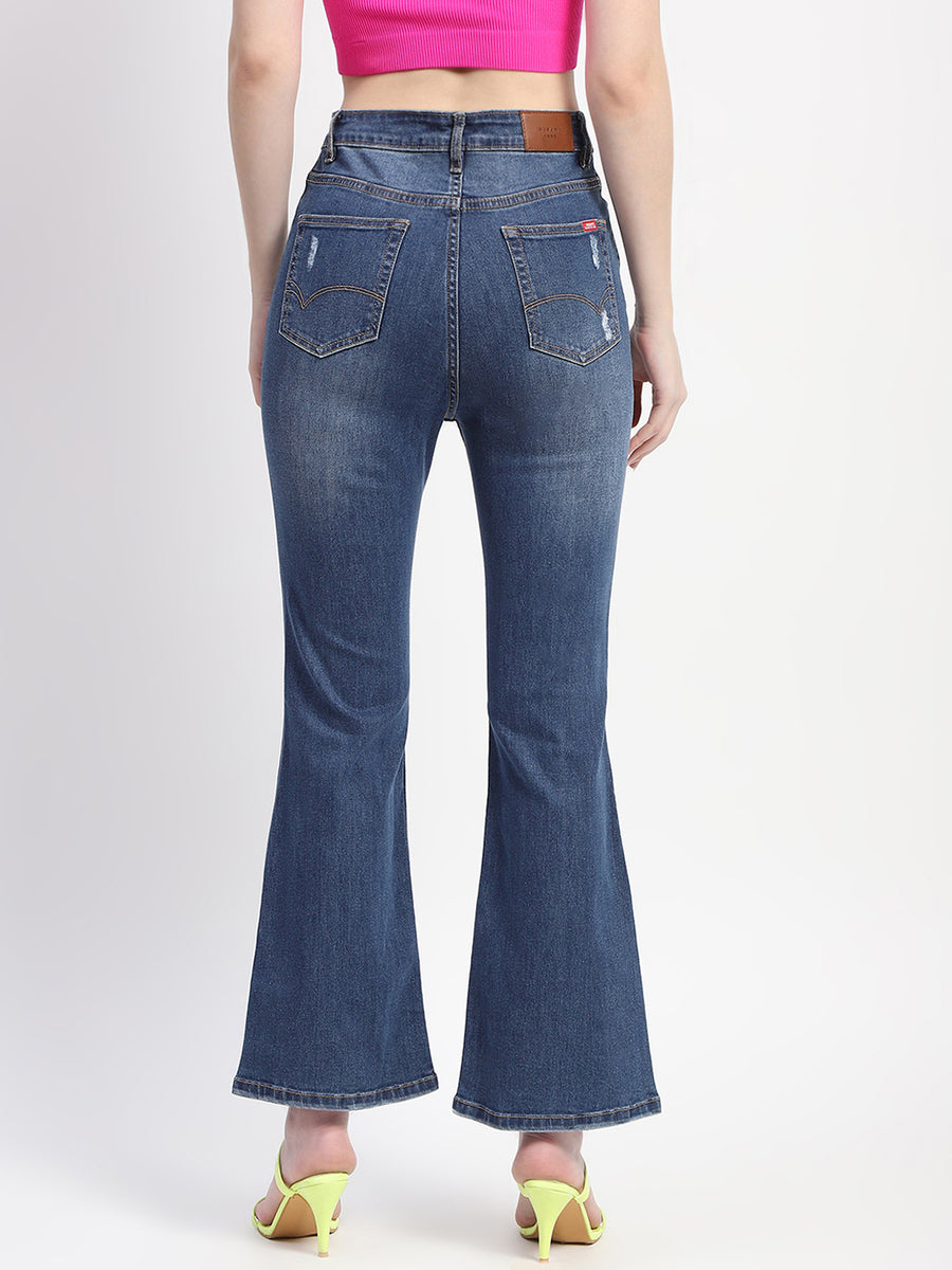 Madame Whiskered Ripped Bootcut Blue Denim