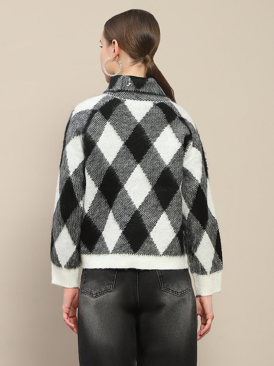 Madame Geometric Print Turtleneck Black Sweater