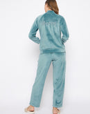 mSECRET Velour Branding Zipped Mint Green Top and Bottom Night Suit