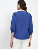 Madame Royal Blue Linen Cotton Blend Tunic Top