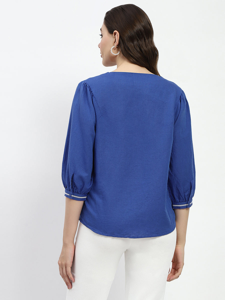 Madame Royal Blue Linen Cotton Blend Tunic Top