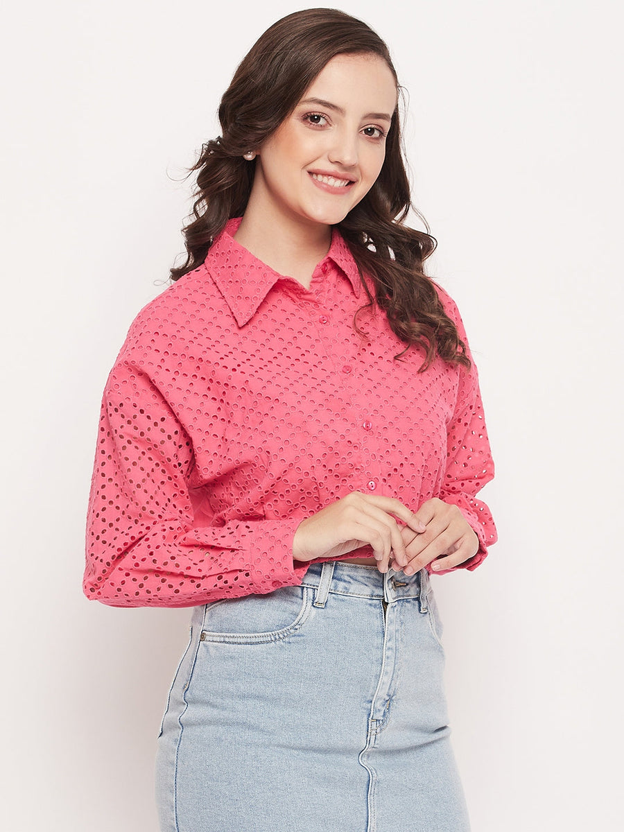 Madame Pink Schiffli Crop Shirt