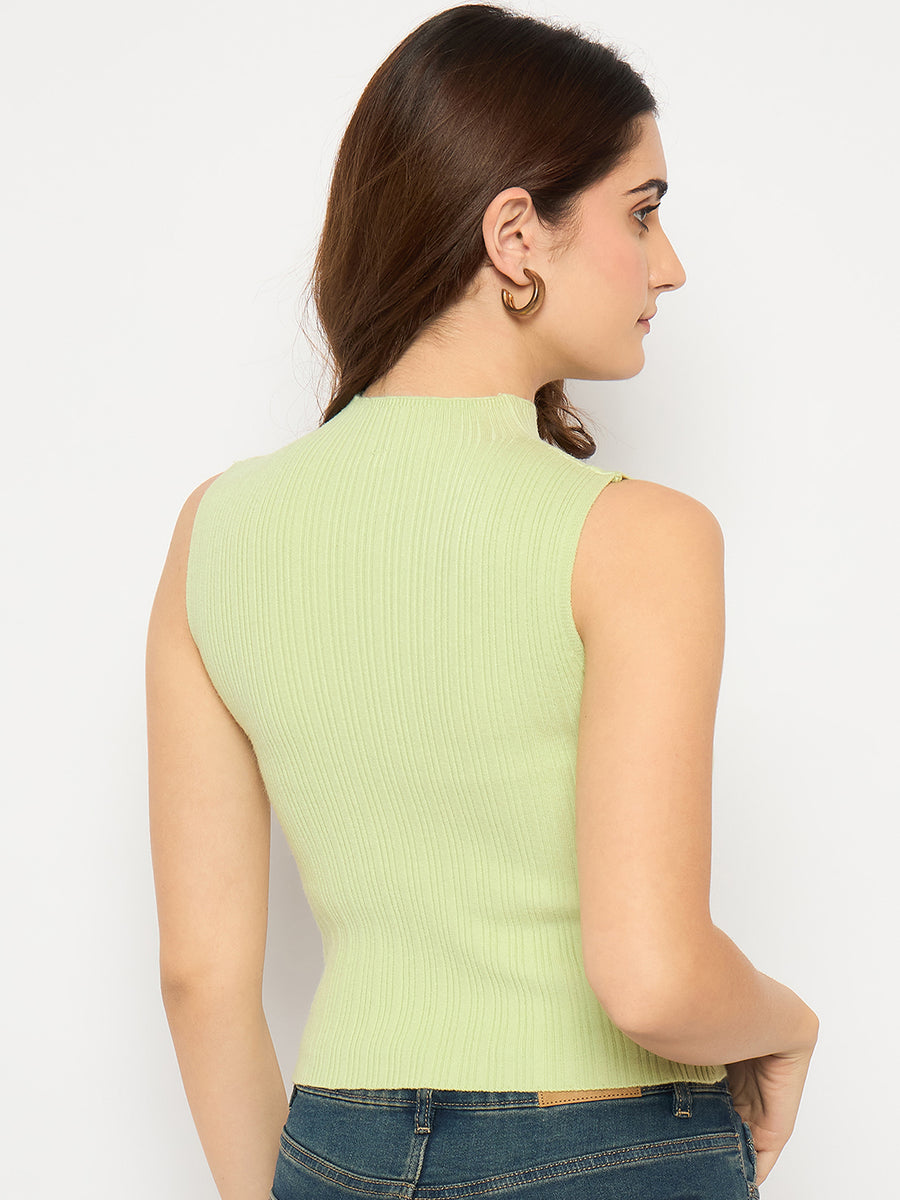 Madame Mock Neck Lime Green Sleeveless Sweater