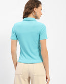 Madame Turquoise Blue Polo Neckline Top