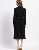 Madame Pleated Cotton Blend Black Shirt Dress