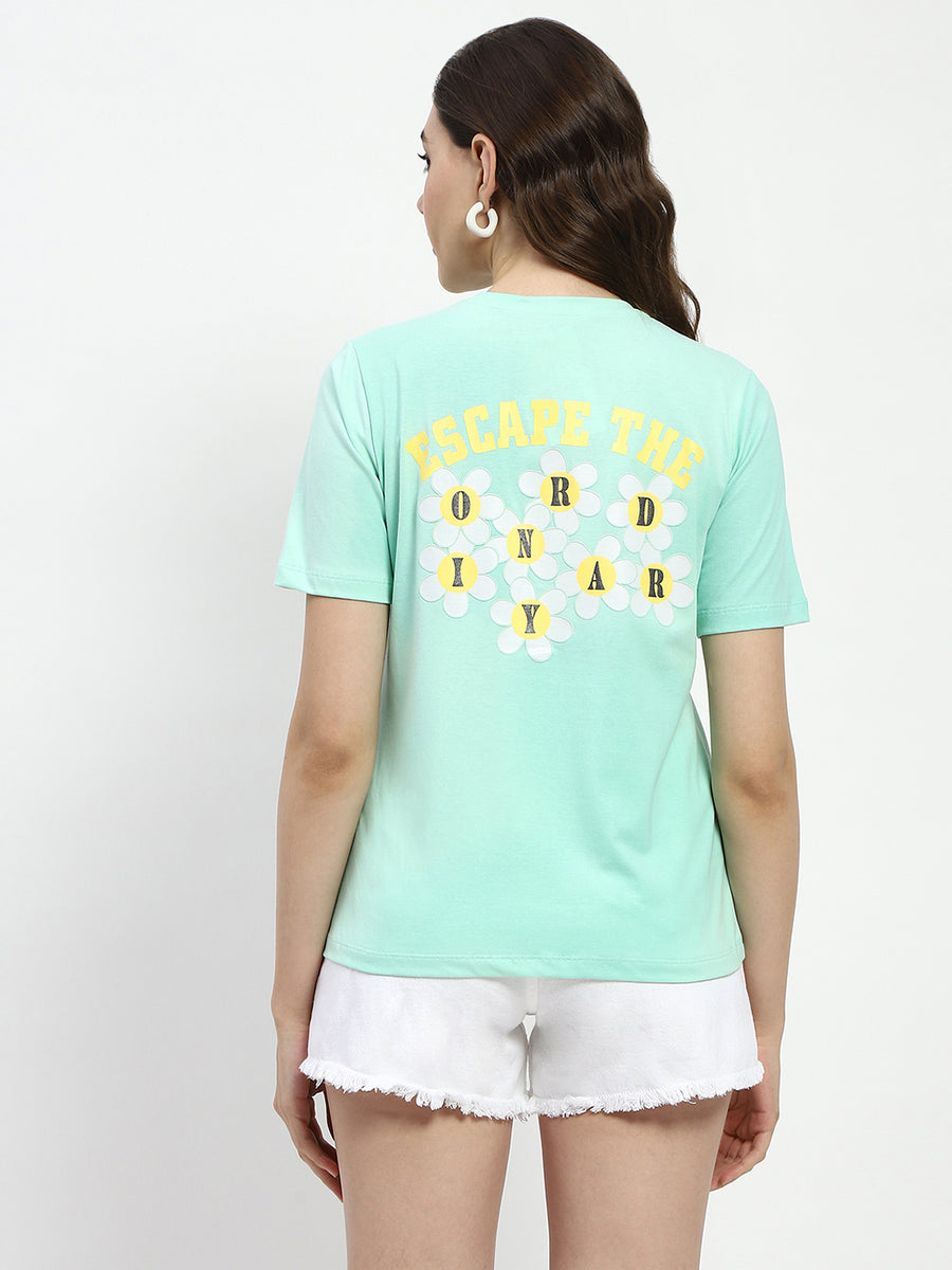 Madame 3D Print Monochromatic Cotton Mint T-Shirt