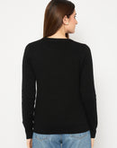 Madame Ribbed Cuffs Round Neck Black Sweater