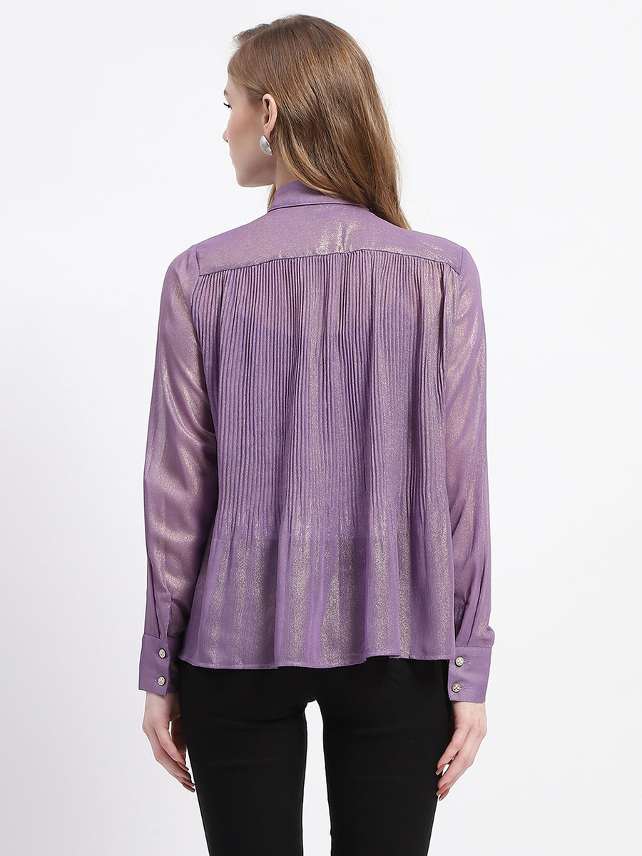 Madame Shimmer Pleated Hem Sheer Lilac Shirt