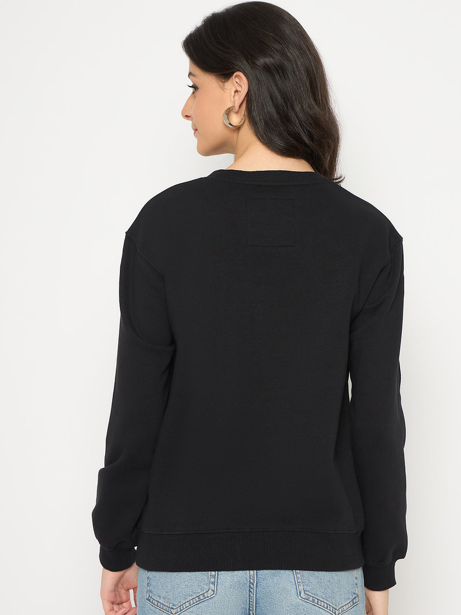 Madame Cotton Blend Solid Black Sweatshirt